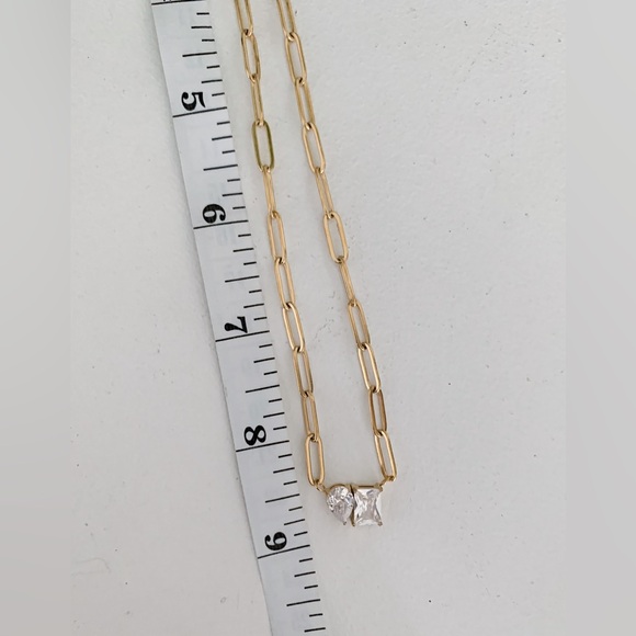18K Gold Plated CZ Gemstone paperclip necklace - Picture 6 of 7